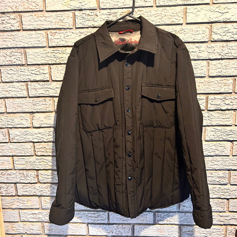 Robert Graham Mens XL Quilted Shirt Jacket Black Snap Front Camo Lining Shacket